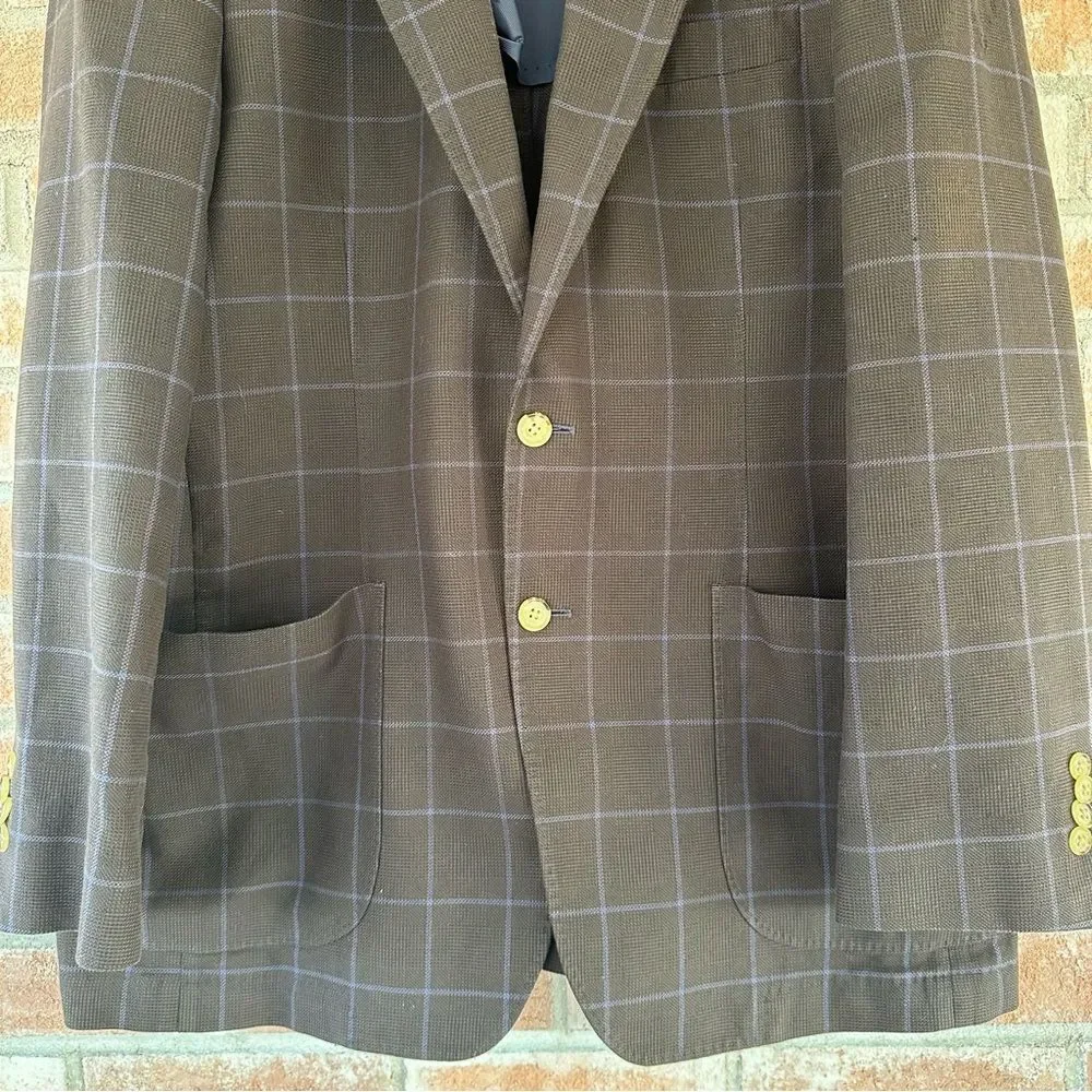 Thomas Dean Blazer Sport Coat Jacket Brown Blue Men’s Large 44 R Cotton